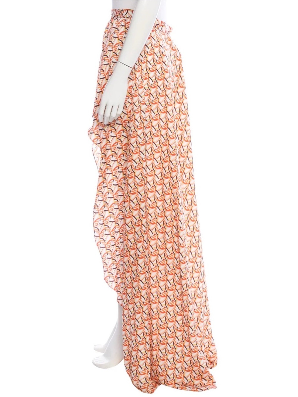 Alexis Geometric 70's vibe Orange, Yellow & Black High-Low Skirt - Picture 3 of 4